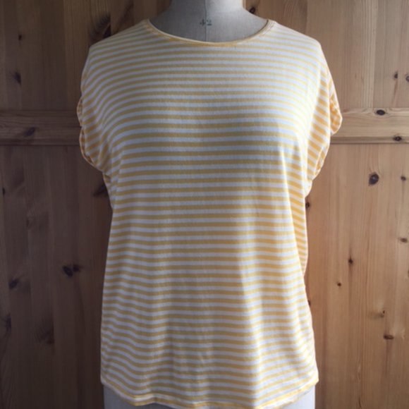 Yellow and White Striped T-shirt French Style Size M - Picture 4 of 8